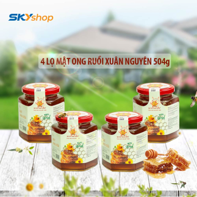 4 lọ mật ong ruồi nguyên chất 504g Xuân Nguyên  - Tặng 2 lọ mật ong hoa sen 225g + 1 chai mật ong hoa nhãn 180ml