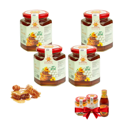 4 lọ mật ong ruồi nguyên chất 504g Xuân Nguyên  - Tặng 2 lọ mật ong hoa sen 225g + 1 chai mật ong hoa nhãn 180ml