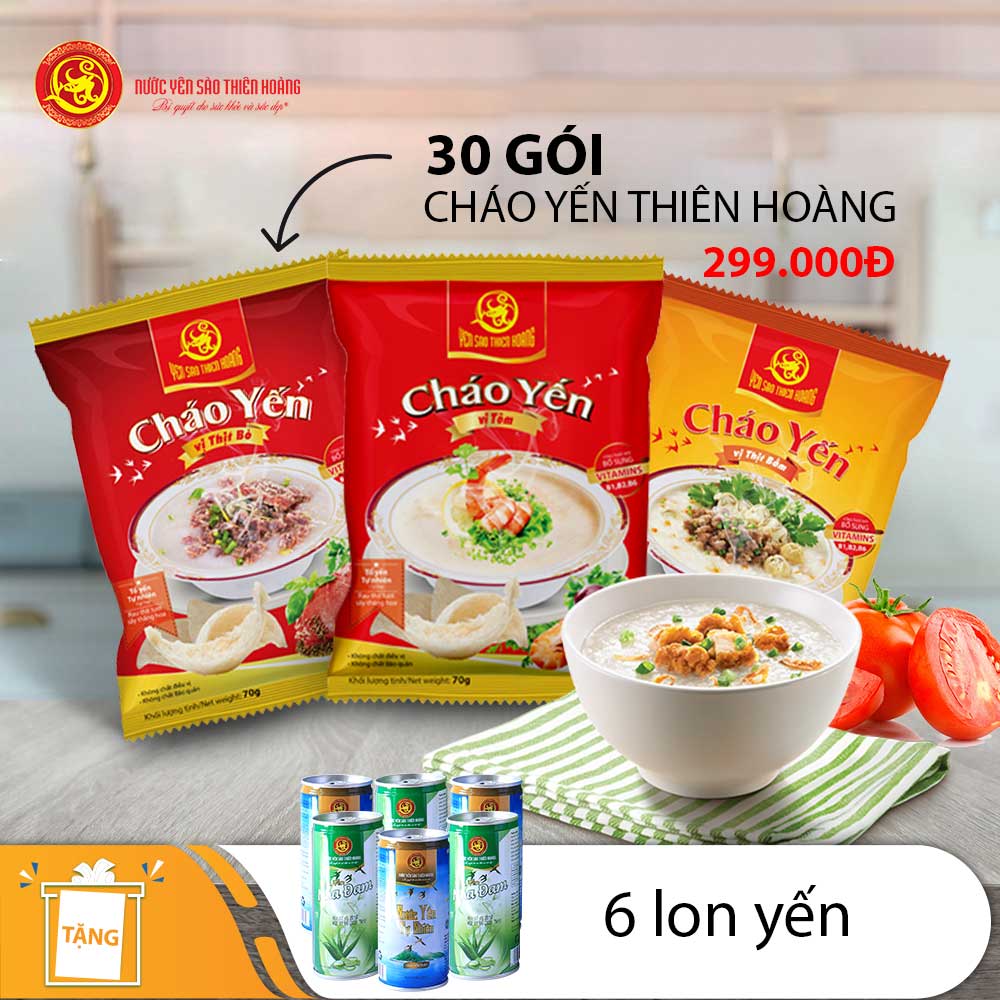 30 gói cháo yến Thiên Hoàng (hương vị ngẫu nhiên) - Tặng 6 Lon Nước Yến Thiên Hoàng