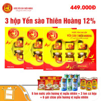 3 hộp Yến sào Thiên Hoàng 12% - Tặng 6 lon nước yến hương vị ngẫu nhiên + 06 gói cháo yến hương vị ngẫu nhiên + 3 lon cá hộp Sea Crown
