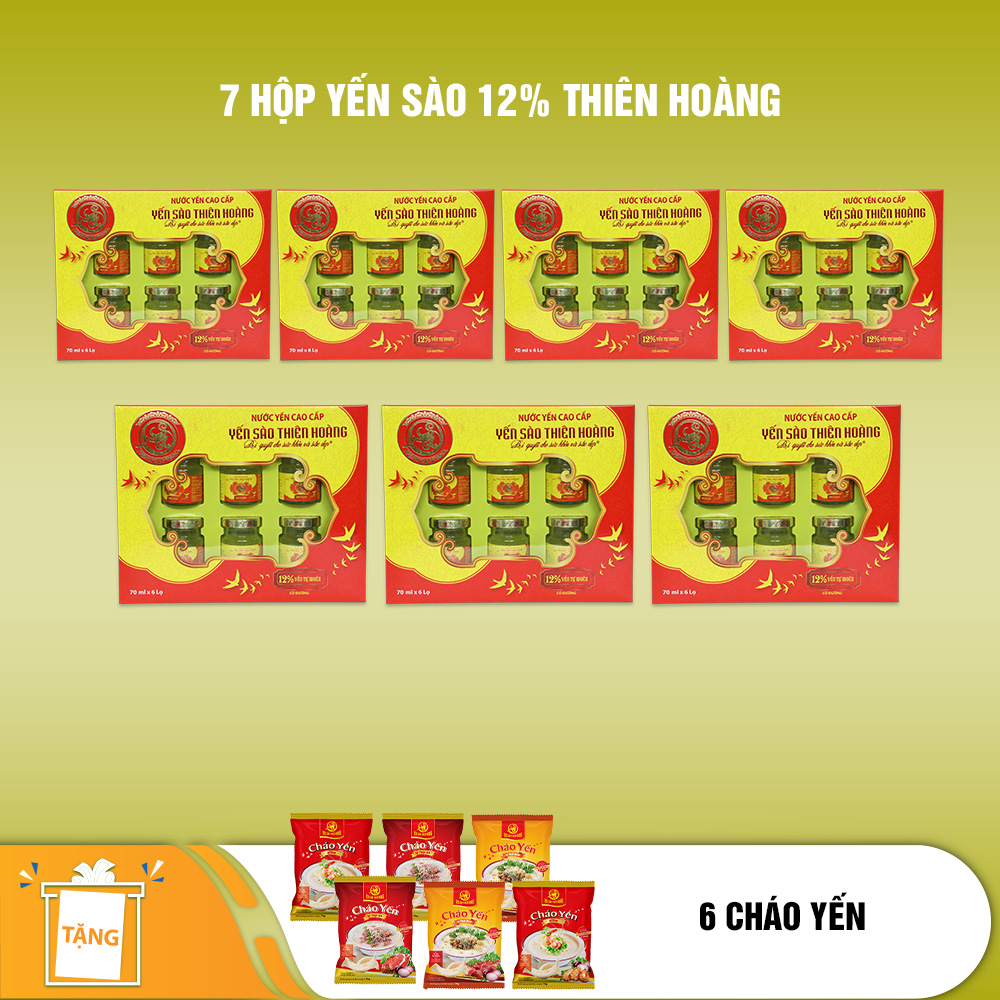 7 hộp yến sào Thiên Hoàng 12% - Tặng 6 gói cháo yến (hương vị ngẫu nhiên)