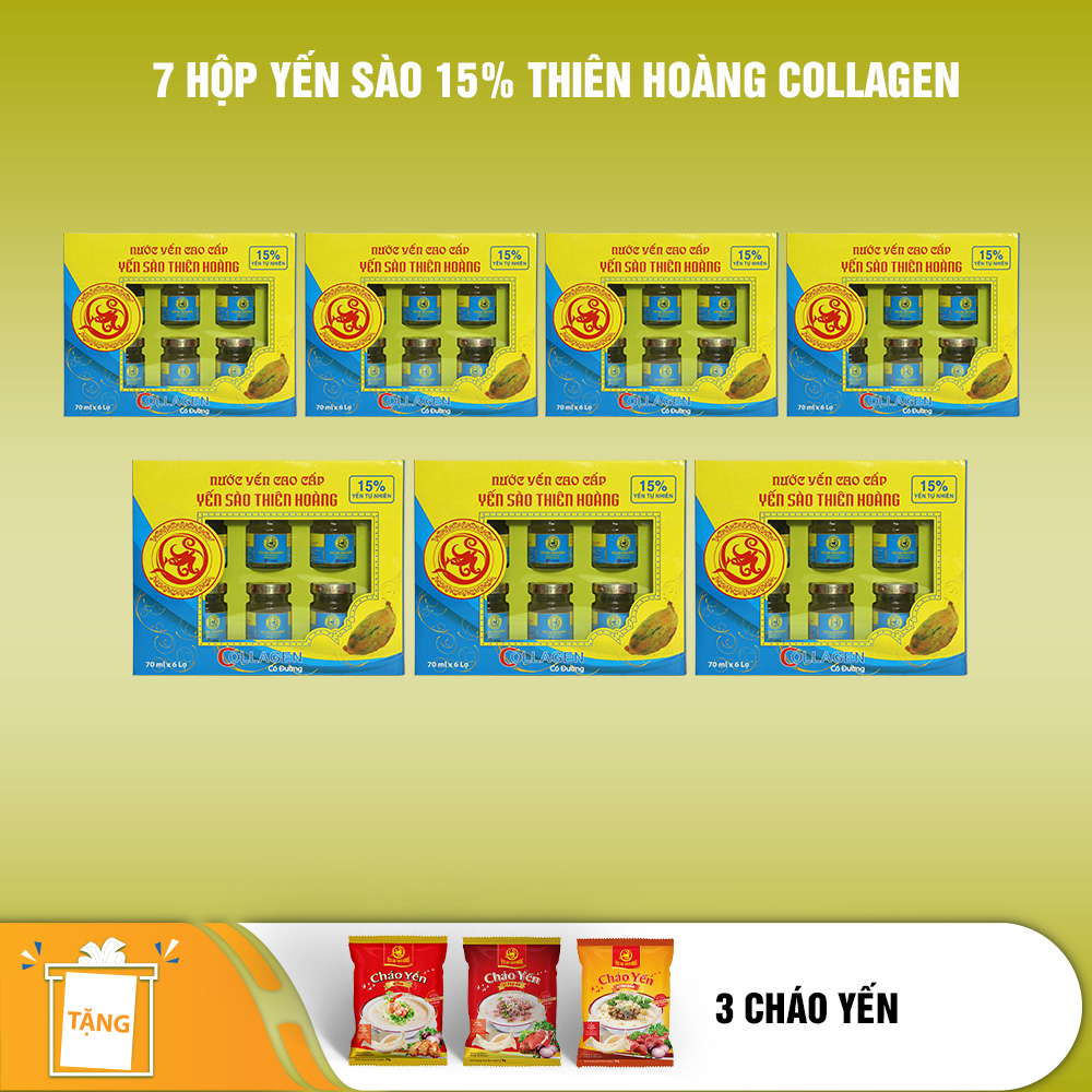 7 hộp yến sào Thiên Hoàng 15% Collagen (6 lọ/hộp) - Tặng 3 gói cháo yến Thiên Hoàng hoặc 3 lon yến Thiên Hoàng vị ngẫu nhiên