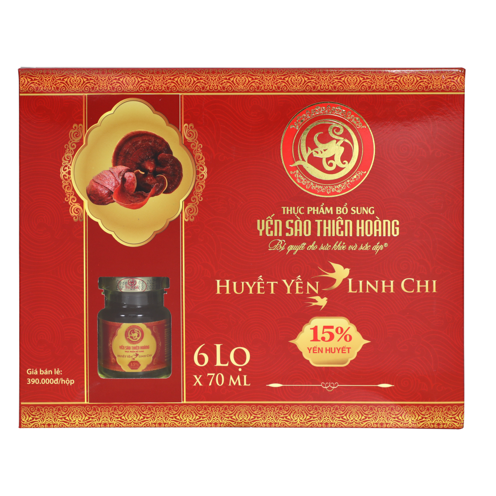 10 hộp yến sào Thiên Hoàng 15% huyết yến linh chi (6 lọ/hộp) - Tặng 1 chảo lớn (bất kỳ)