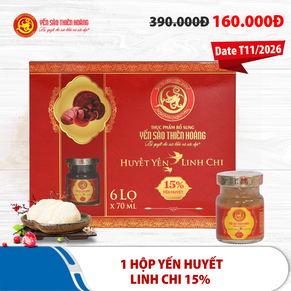 [Date Tháng 11/2026] - 1 Hộp Nước Yến 15% Huyết Yến Linh Chi - hộp 6 lọ