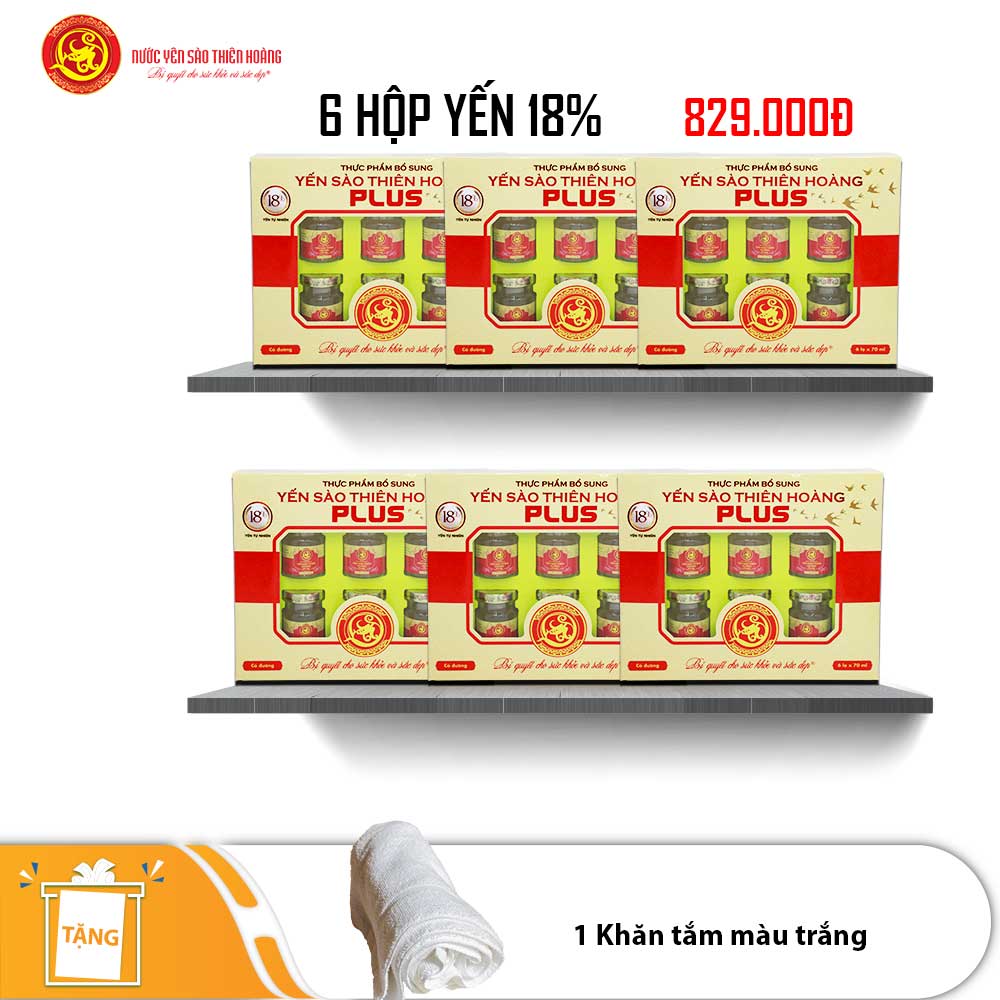 6 hộp yến sào Thiên Hoàng 18% - Tặng 1 khăn tắm màu trắng (bảng lớn)