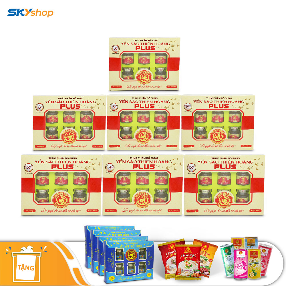 7 hộp yến sào Thiên Hoàng Plus 18% - Tặng 4 hộp yến Thiên Hoàng 15% hương Vani + 6 lon yến + 15 gói cháo yến