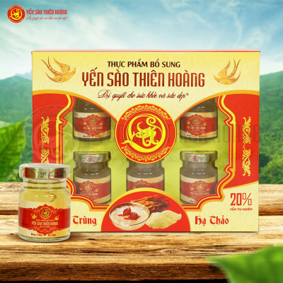 10 Hộp yến sào Thiên Hoàng 20% Hương tự nhiên (6 lọ/hộp) - Tặng 2 hộp yến sào Đông Trùng Hạ Thảo 20% + 1 chai mật ong Hoa Tràm 400gr
